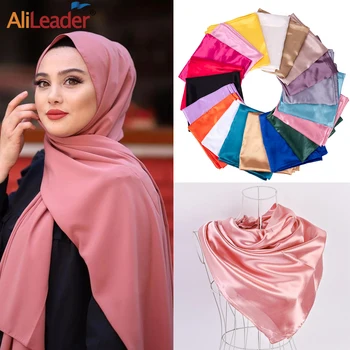 Дешевый Однотонный шелковый атласный шарф, хиджаб, шаль, модный шелковый атласный женский шарф для волос, шелковая атласная бандана, женский осенне-зимний шарф