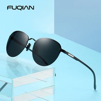Классические круглые поляризованные солнцезащитные очки FUQIAN, Мужские И женские Модные Солнцезащитные очки без оправы, Мужские Ультралегкие Очки для водителя TR90 UV400