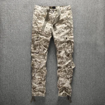 Мужские брюки-карго в стиле Сафари, тактические Камуфляжные брюки полной длины, Осенне-весенние Хлопковые Повседневные брюки, Военные тренировочные брюки