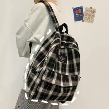 Большой рюкзак, холщовый школьный модный рюкзак для студенток, Подростковый вместительный клетчатый водонепроницаемый рюкзак, сумки для студенток