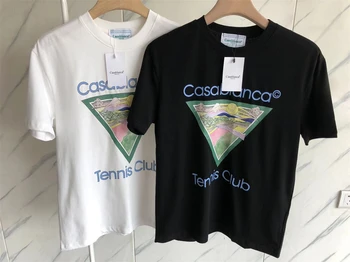 Футболка 2023SS Tennis Club Casablanca Для мужчин и женщин, Теги, Хлопковая футболка с принтом Холма, черно-белая футболка, одежда в стиле хип-хоп