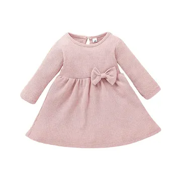 Модное однотонное платье для маленьких девочек, Весенне-осенняя одежда для новорожденных, Платье для девочек, Хлопковые платья с длинными рукавами для малышей 6-24 месяцев