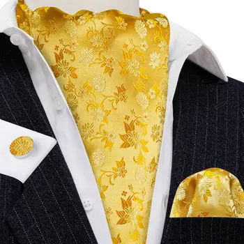 Модные золотые галстуки с цветочным узором для мужчин, хит продаж, Шелковый тканый жаккардовый платок, запонки, набор свадебных подарков Barry.Wang SA-01