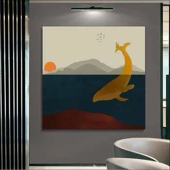 Современная абстрактная живопись, Картина на холсте с видом на море, Дельфины в море, Печать плакатов с животными, Семейные подарки 50x50 см
