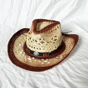 2023 Новая ковбойская соломенная шляпа с рисунком для мужчин и женщин, летняя ковбойская шляпа Унисекс в стиле Вестерн для путешествий на открытом воздухе