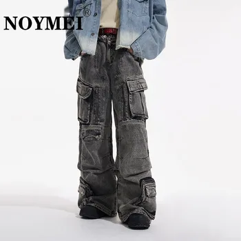 NOYMEI Нишевый Дизайн, Винтажный мужской комбинезон, Джинсы с несколькими карманами, Молния, Высокая талия, однотонные мужские джинсовые брюки с индивидуальными рисунками