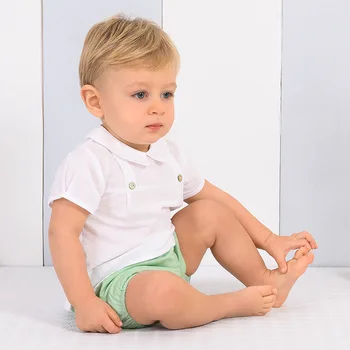 Летняя одежда для маленьких мальчиков, комплект одежды для Крещения и Дня рождения, Белая рубашка для малышей, зеленые шорты, Детская испанская бутиковая одежда
