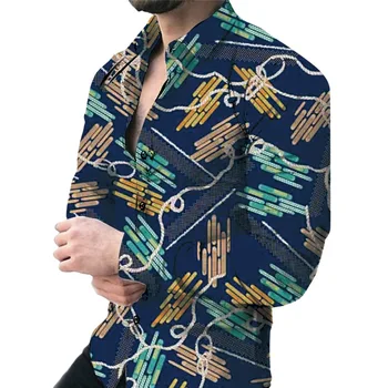 Мужские Рубашки с длинным рукавом и принтом для мужчин, Роскошная Мужская Дизайнерская одежда, Гавайская Модная Элегантная Классическая мода, тонкий стиль