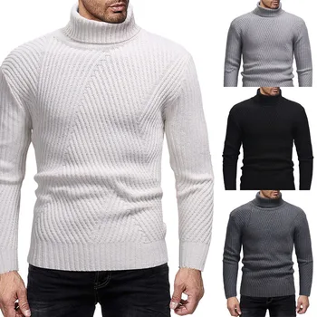 2023 Новый Черный свитер с высоким воротом, мужской теплый свитер, мужской свитер с высоким воротом, мужской вязаный свитер в полоску с высоким воротом, мужская одежда