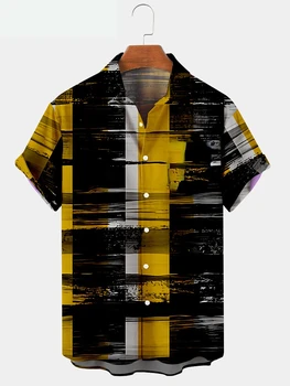 2023 Мужские Летние Рубашки с Коротким Рукавом, Рубашки в Полоску Оверсайз, Креативные 7 Рубашек с цифровой Печатью для Мужчин