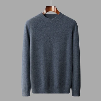 Осенне-Зимняя Новая мужская одежда из 100% чистого кашемира, однотонный пуловер с круглым вырезом, легкий роскошный дышащий свитер