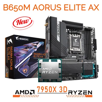Материнская плата AMD B650 Gigabyte B650M AORUS ELITE AX AM5 + Комбинированная материнская плата AMD Ryzen 9 7950X 3D CPU DDR5 M.2 128 ГБ PCI-E 5.0 Костюм
