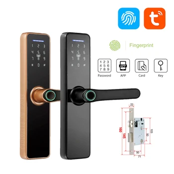 Биометрический Умный Замок с отпечатком пальца, ручка с паролем, Электронный Дверной замок, карта-ключ, Поддержка домашней Безопасности Tuya Smart Life
