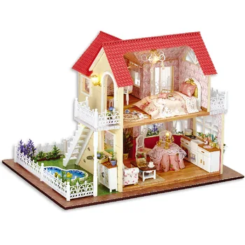 Светодиодная мебель для кукольного домика в европейском стиле принцессы, кукольный домик своими руками, деревянный кукольный домик своими руками, миниатюрная мебель для кукольного домика, детская игрушка