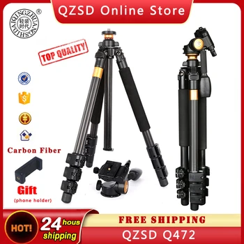QZSD Q472 Штатив Для Камеры из Углеродного Волокна 1580 мм, Нагрузка 8 кг, Цифровой Монопод с Головкой, Карданная Головка, Фотографический Видео Штатив для DSLR