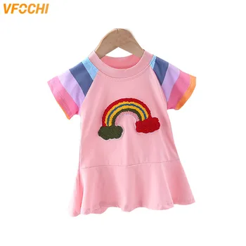 VFOCHI/ Платья для девочек 2021, Летние Повседневные детские платья с коротким рукавом, Одежда для девочек, Платье для маленьких девочек, Детские платья для девочек от 1 до 8 лет