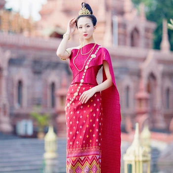 Тайское платье Ahom Shan Dai Custuomes Винтажное Летнее Без Рукавов, Женский Топ, Шаль Pha Sin, Традиционная одежда Таиланда для Женщин