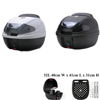 Верхний багажник мотоцикла, черный, для полного крепления шлема, 32 л с нижней пластиной, Универсальная нежная задняя опора, классный чехол для скутера, коробка для электровелосипедов