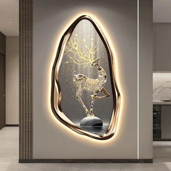 Современная светлая роскошная картина для украшения входа, картина со светодиодной лампой, Высококачественная картина с изображением лося в коридоре, креативный декор стен