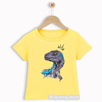 Футболка с принтом Короны динозавра, Детская одежда в стиле Каваи для мальчиков и девочек, Забавная желтая футболка 