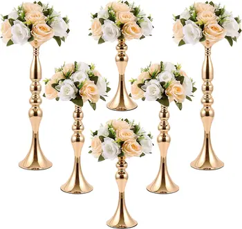 20 шт. Золотых ваз, свадебные украшения для столов, Универсальная металлическая цветочная композиция для свадебного ужина, центральный декор