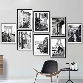 Черно-белый Модный Плакат с Уличным пейзажем, Абстрактная Настенная живопись на холсте, фотография, Современный декор Спальни