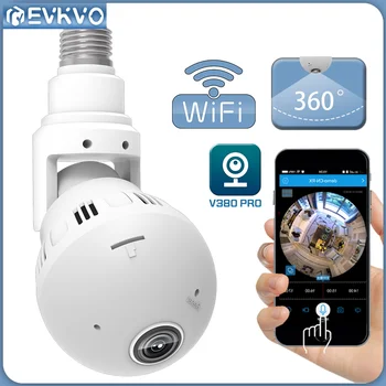 EVKVO 3-Мегапиксельная Панорамная камера Wi-Fi с 360 ° Лампочкой Ночного Видения, Домашняя Безопасность, Видеонаблюдение, лампа 