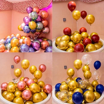 50 ШТ. Золотисто-Серебристых Латексных Металлических 10-дюймовых воздушных шаров на Рождество, Хэллоуин, Детский душ, украшения для Свадьбы, Дня рождения