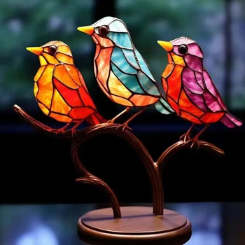 Окрашенные акриловые Птицы на ветке, Настольные украшения, двухсторонний Многоцветный Стиль, Статуя Птицы, Настольные украшения