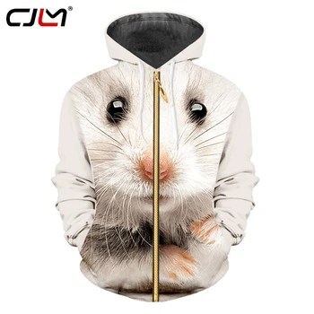 CJLM Сублимация 3D На заказ, Уличная Одежда, Толстовка С капюшоном на молнии с изображением Белой Мыши, Мужская Одежда в стиле хип-хоп Оптом