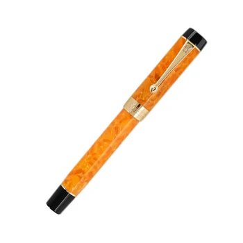 Перьевая ручка Jinhao из 100-летней смолы, Оранжевое перо Iridum F с золотым зажимом для Конвертера, Канцелярские принадлежности для Бизнеса, Подарочные ручки для письма