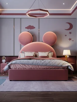 Детская кровать для девочек Кровать принцессы Розовая кровать с Микки Маусом итальянская двуспальная кровать из легкой роскошной ткани