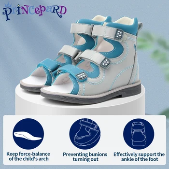 Детская обувь для девочек и мальчиков, ортопедические сандалии с обертыванием по щиколотку, Летние кожаные розовые и синие, С высоким верхом, для коррекции свода стопы