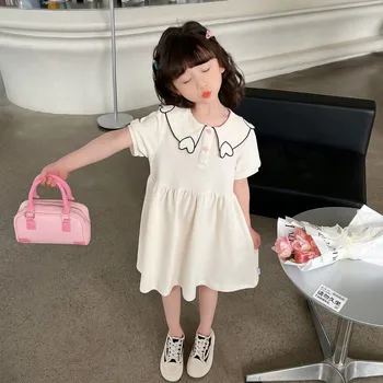2023 Новая корейская версия летнего платья для девочек, сарафан без рукавов с воротником-стойкой, Детское хлопковое платье принцессы, Детское платье
