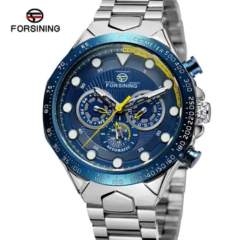 Forsining Лидирующий бренд, деловые мужские водонепроницаемые часы с 3 Атм, светящиеся, полностью автоматические механические водонепроницаемые часы из нержавеющей стали