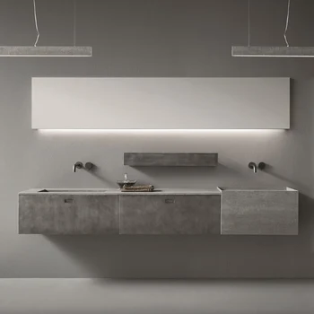 Итальянский серый умывальник настенного типа из сланцевого мрамора, шкаф для умывания, раковина для мытья рук, шкаф для ванной комнаты, шкаф для ванной комнаты