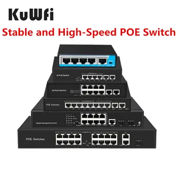 KuWFi POE Коммутатор Гигабитный IEEE 802.3 af/at Ethernet Коммутатор 4 Порта/8 Портов/16 Портов Стандартизированный RJ45 для IP-камеры с расширением VLAN 250M