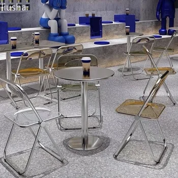 Прозрачный стул Акриловый Модное Фото Современный Обеденный Стул с молочным чаем Складной Обеденный стул Ресторан