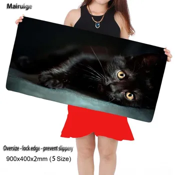 Mairuige Игровой Коврик для Мыши Black Cat Прочный Коврик с Фиксирующим Краем из Резиновой ткани 900*400*2 мм для Настольных ПК-ноутбуков Dota LoL CSGO