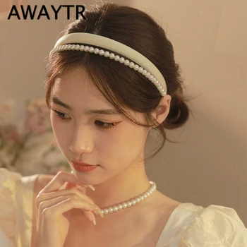 AWAYTR Новый двухъярусный обруч для волос с имитацией жемчуга Для женщин, Элегантные простые резинки для волос, аксессуары для волос для корейских девушек на каждый день