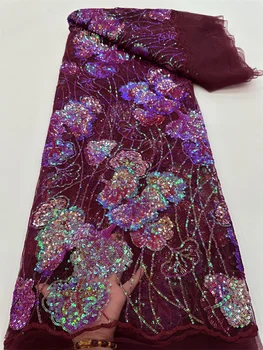 Высококачественная Африканская Нигерийская кружевная ткань С вышивкой, Тюль, чистое свадебное платье, Гипюр, пайетки для шитья, бусины 5 ярдов