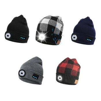 Bluetooth-совместимая шляпа, налобный фонарь, наушники и встроенный микрофон, светодиодная шапочка