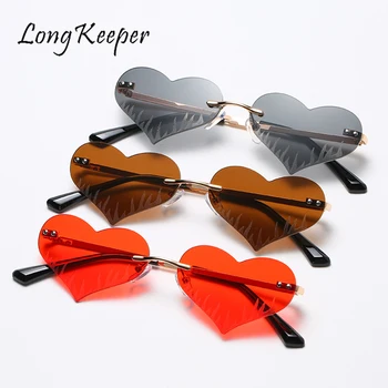 LongKeeper Модные Солнцезащитные очки без оправы в форме Сердца, Женские Модные Винтажные Солнцезащитные очки, Мужские Индивидуальные Очки с прозрачными линзами, Солнцезащитные очки