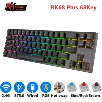 RK871/RK68 Plus 2,4 G Беспроводная Механическая клавиатура Bluetooth 68 Клавиш 65% RGB Подсветка С Возможностью Горячей Замены Игровая Клавиатура Royal Kludge