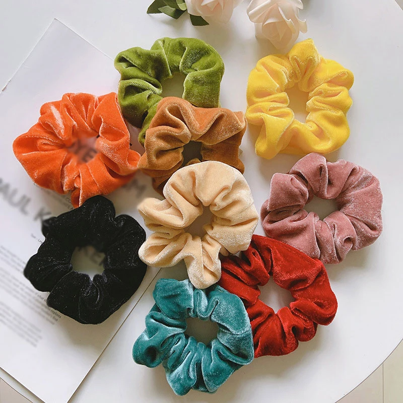 Корейские бархатные резинки для волос ярких цветов для женщин и девочек, зимняя теплая резинка для волос, держатели для конского хвоста, Резинки для волос