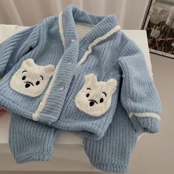 Осенне-зимний новый детский пижамный комплект 2022 года для мальчиков и девочек, двусторонняя корейская домашняя одежда из теплого бархата, комплект из двух предметов