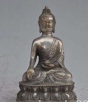 украшение Тибетская медь серебро Китайский Тибет Тибетский буддизм Серебро Бронзовая статуя Будды Медицины Шакьямуни