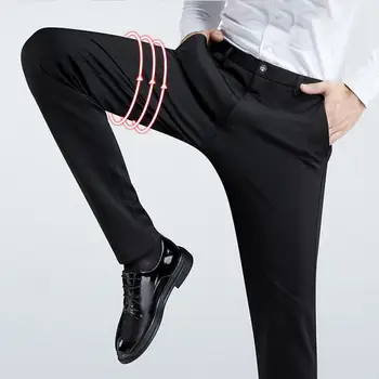 Брендовая одежда, Весенне-летний Прямой костюм, Брюки, Мужская деловая мода, Красный, Черный, синий, однотонные официальные брюки Большого Размера