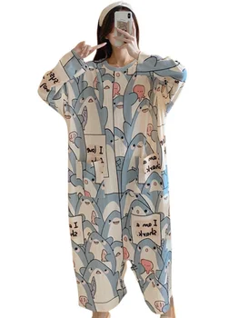 Женская пижама с животными, Осенняя цельная пижама с длинными рукавами, Женский Свободный комбинезон, ночная рубашка