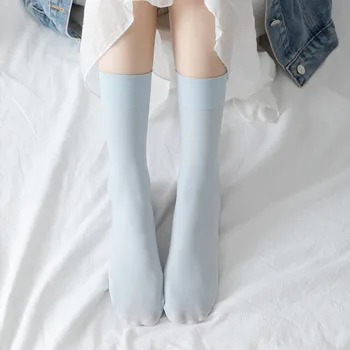 Подарок, модные удобные однотонные японские летние эластичные хлопковые чулочно-носочные изделия, Носки до икр в корейском стиле, женские тонкие носки